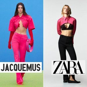 NWT ZARA PINK POPLIN CROPPED TOP